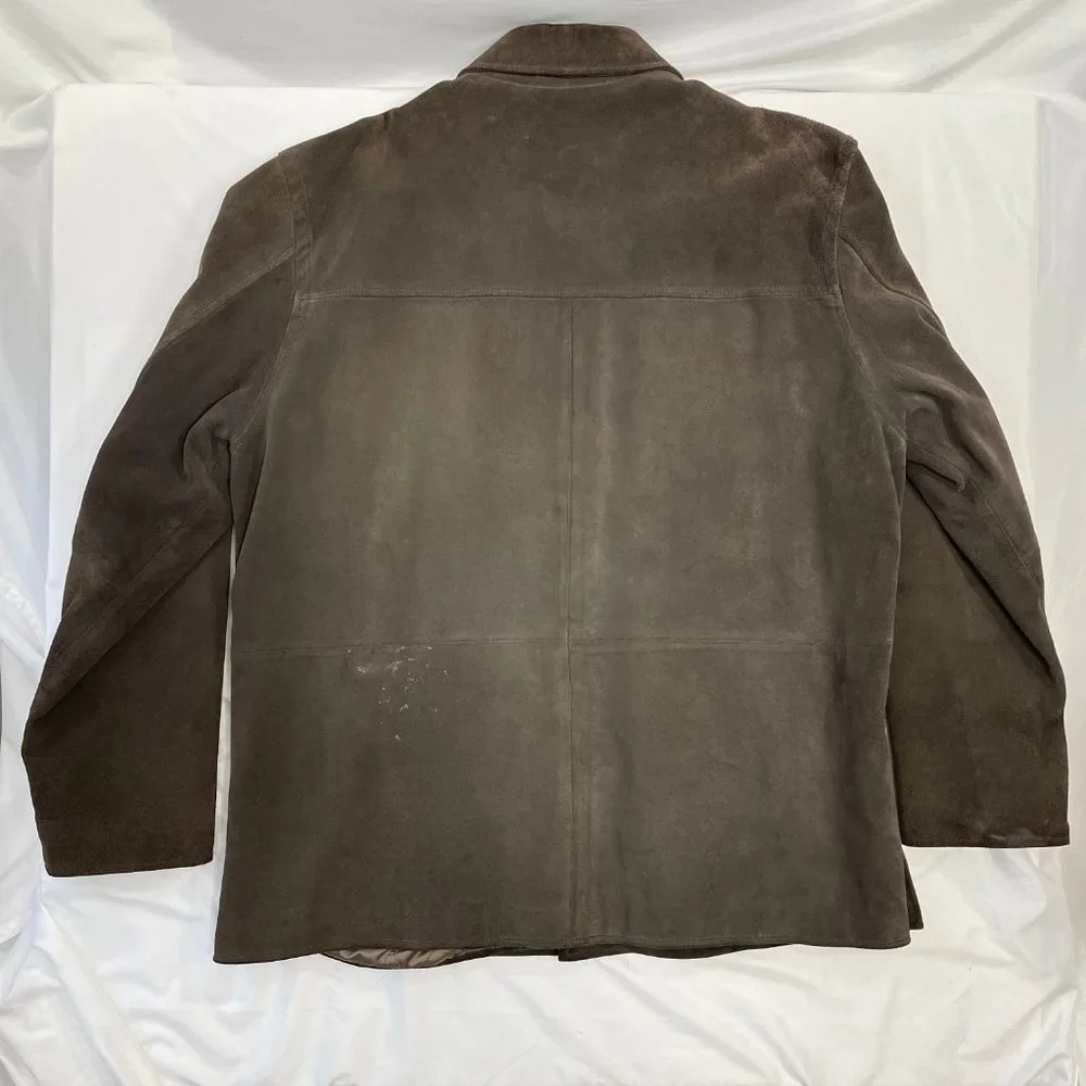 Vintage J.Crew Leather Barn Coat w/ Quilted Lining Brown Size Large Button Up - Picture 5 of 11